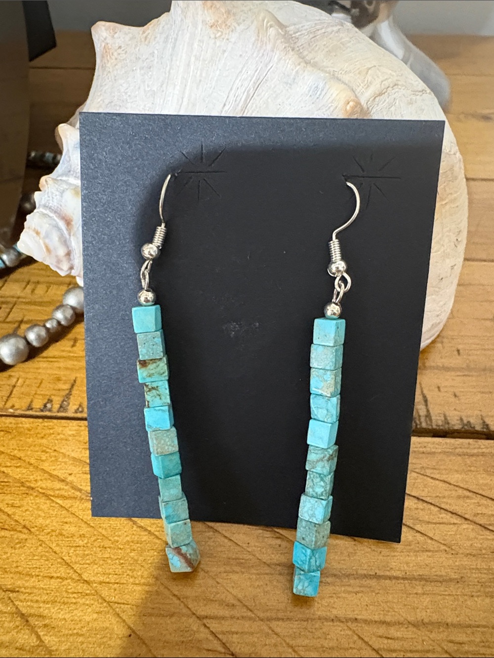 Turquoise Cube Stack Drop Earrings — Blue Stone Dangle